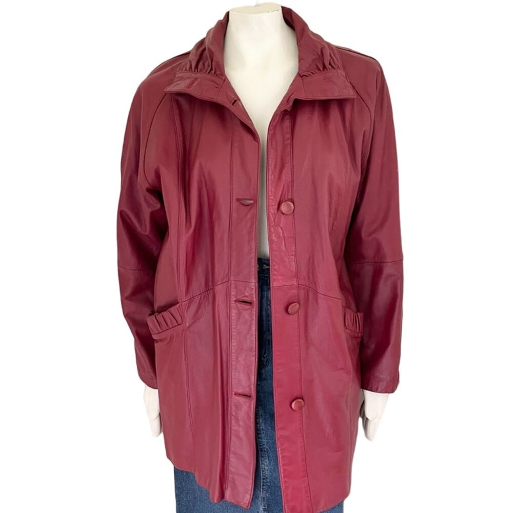 VTG 80s PELLE Genuine Leather Oversized Slouchy Coat in Oxblood Red SZ M